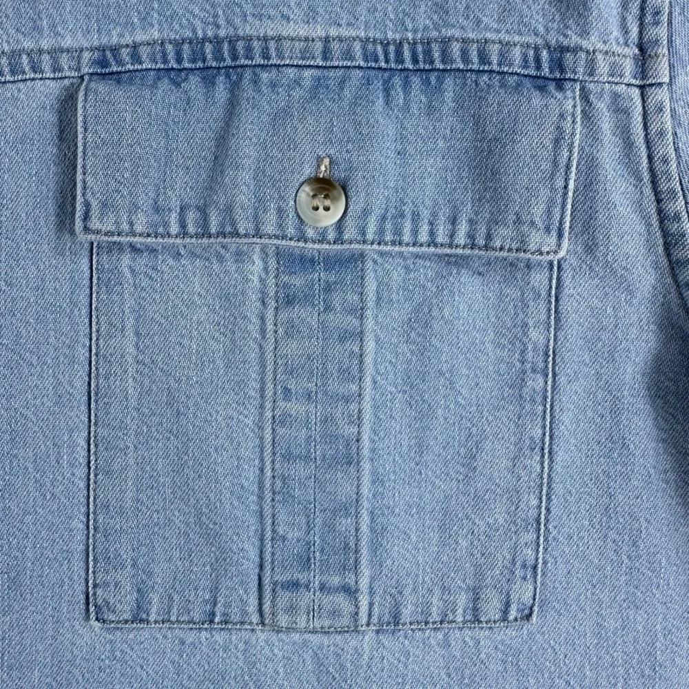 Banana Republic‎ Mens XL Denim Shirt Short Sleeve Light Wash Blue Standard Fit